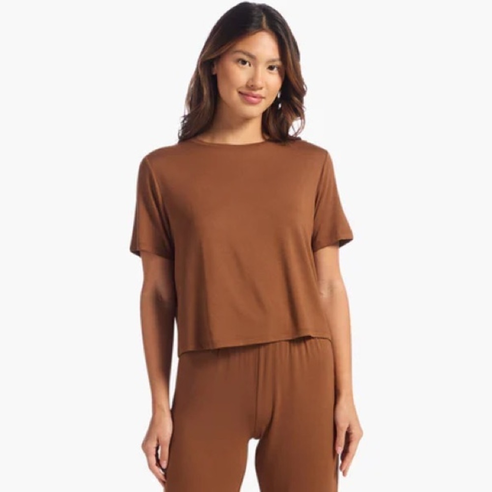 Nuuds boxy chocolate tee short sleeve cooling cropped crewneck rayon loungewear